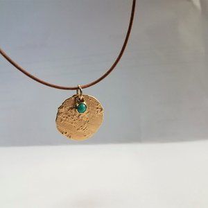 Necklace for men. Gold Turquoise stone pendant.